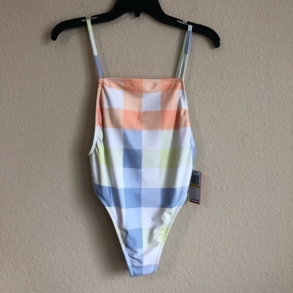Gossip Swimsuit Check High Thigh One Piece Multicolored Plaid Print Swim NWT